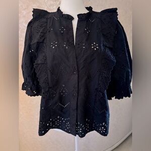 Zara Black Eyelet Ruffled Short Sleeve Blouse